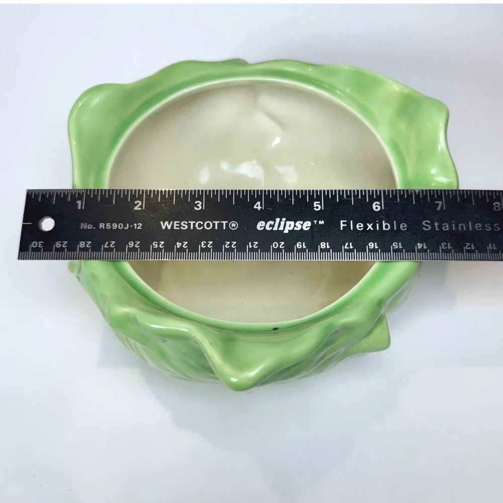 Vintage Holland Mold Cabbage Leaf Ceramic Bowl Green Signed E Settle No Lid